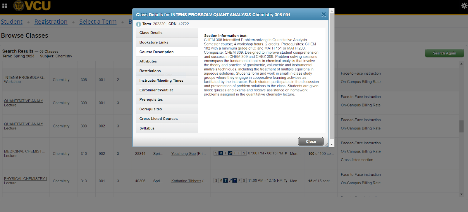 A screenshot of a course description tab in Banner.